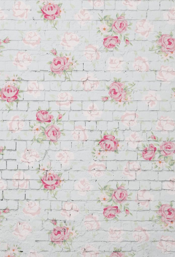 AOFOTO 4x6ft Brick Wall Flower Backdrop Sweet Roses Floral Pattern Wall Photography Background Kids Birthday Party Decoration Kid Baby Girl Newborn Portrait Photo Studio Props Vinyl Wallpaper - Image 1